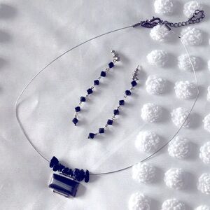 Black and Silver Drop Earring and Necklace Set